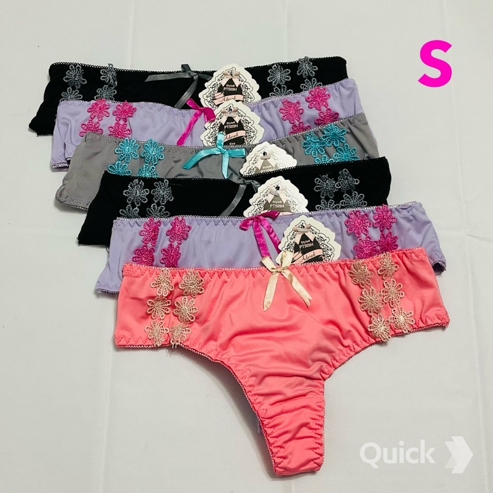 S - Bundle of 6 pcs NWT Floral Trim Low-Rise Thongs